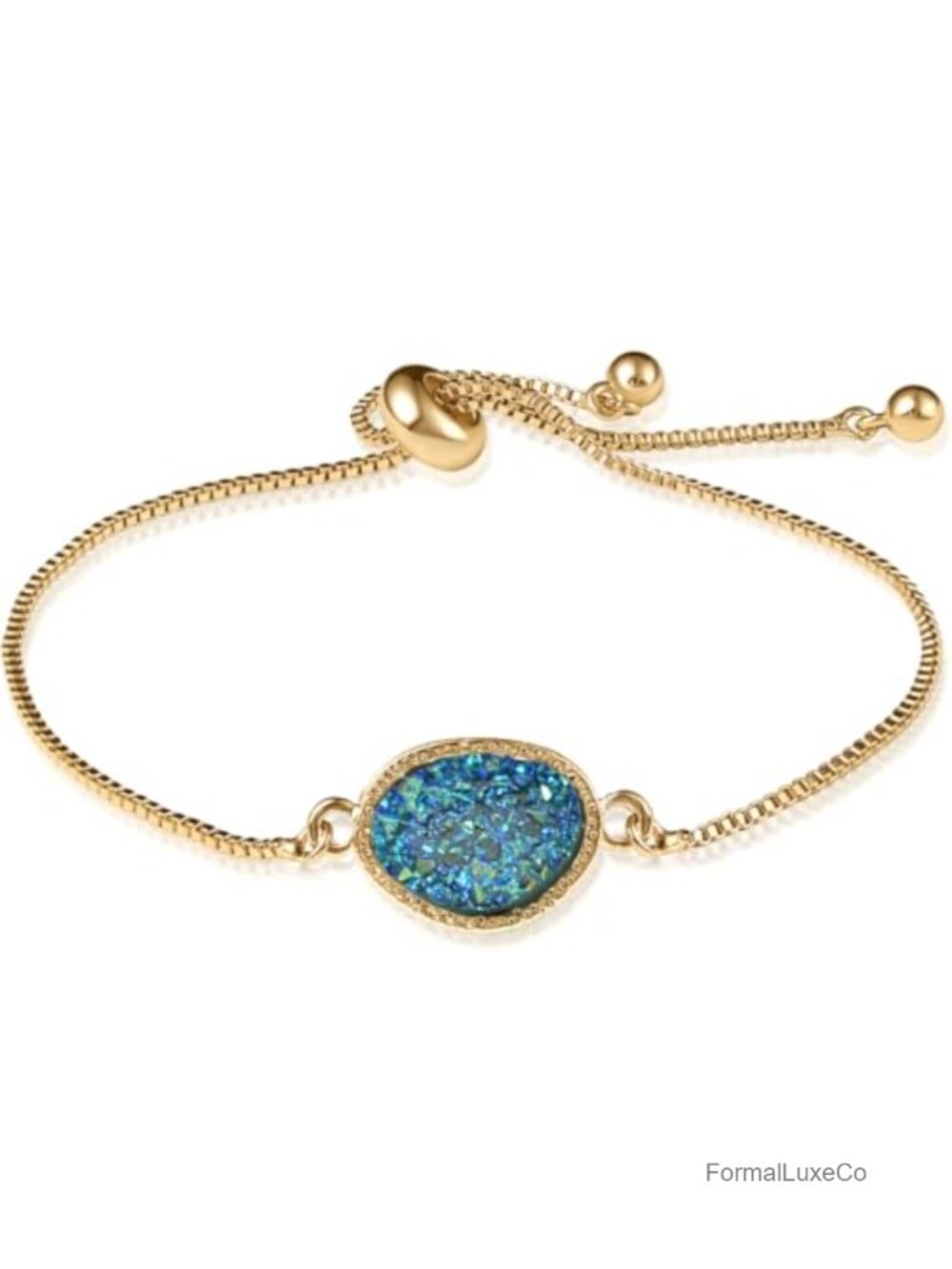 Boho Adjustable Slider Bracelet Simulated Druzy Crystal Gold Tone Plated